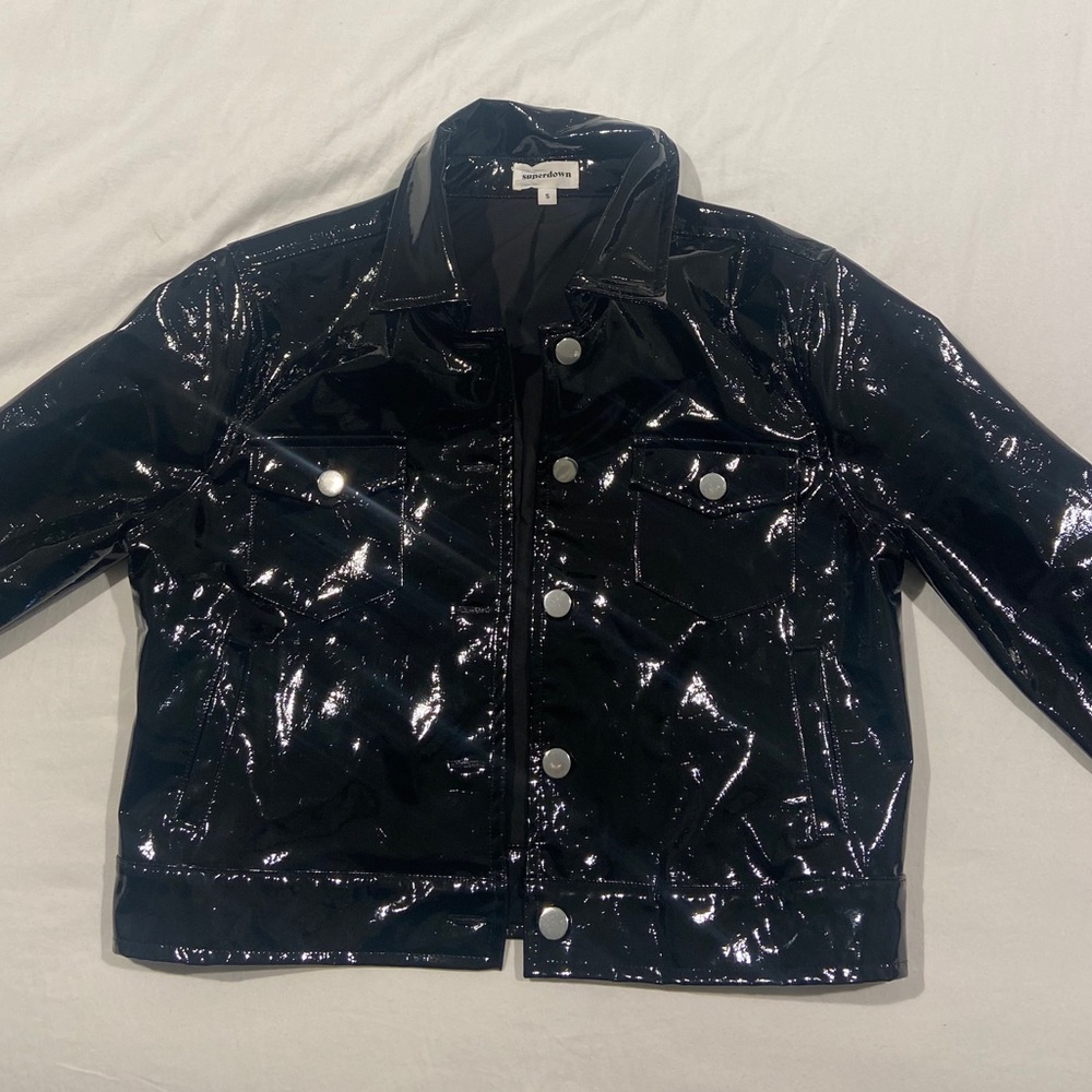 Superdown black patent leather jacket